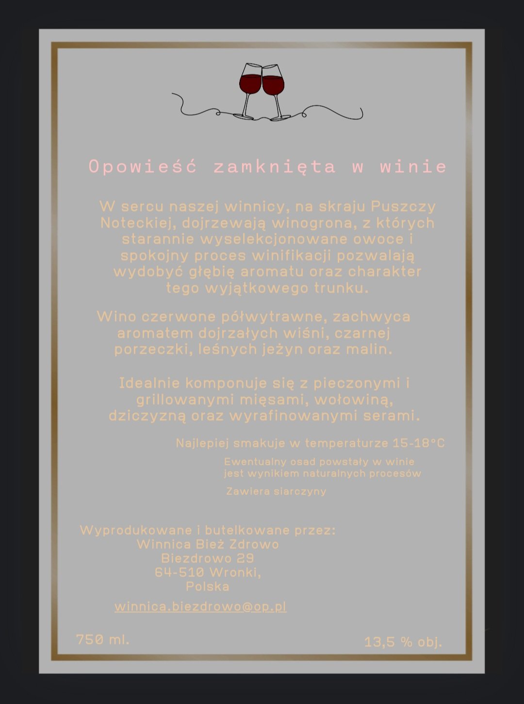 Wino z personalizowaną etykietą — tył
