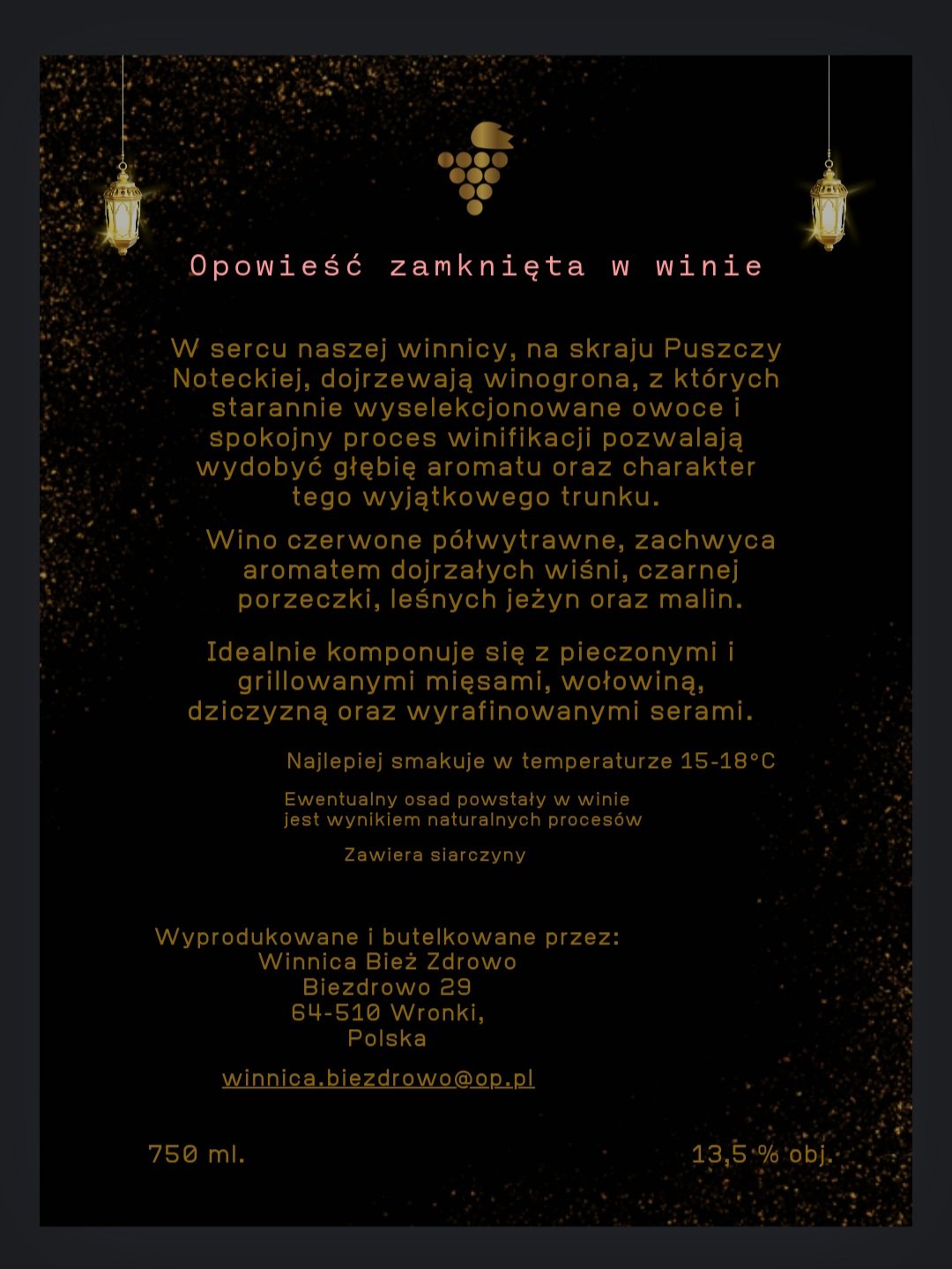 Wino z personalizowaną etykietą — tył